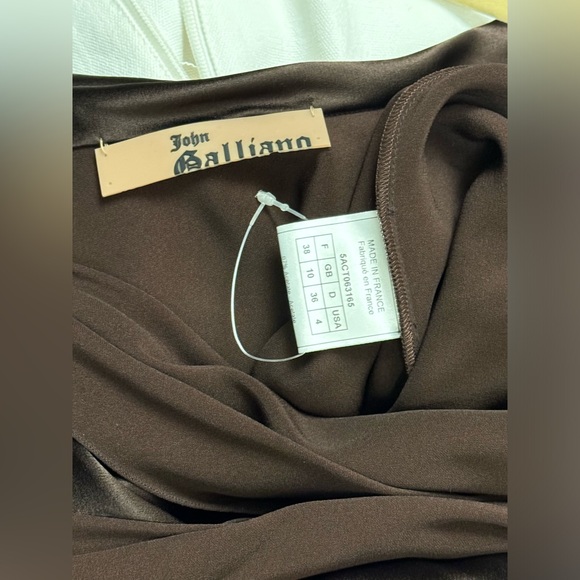 Long John Galliano silk sheath dress draped neck with rhinestone broach detail - Picture 2 of 5